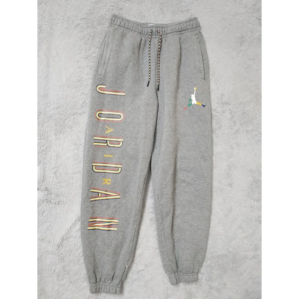 Jordan Joggers Mens Small Fleece Sweatpants Spellout Jumpman Nike Elastic Waist